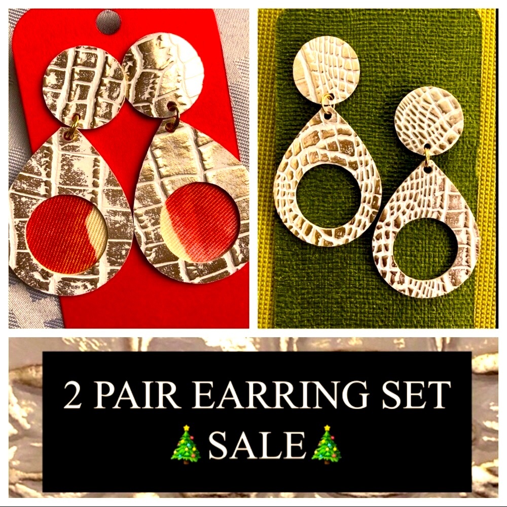 NWT Earrings 2 Pair Set, Faux Leather light weight